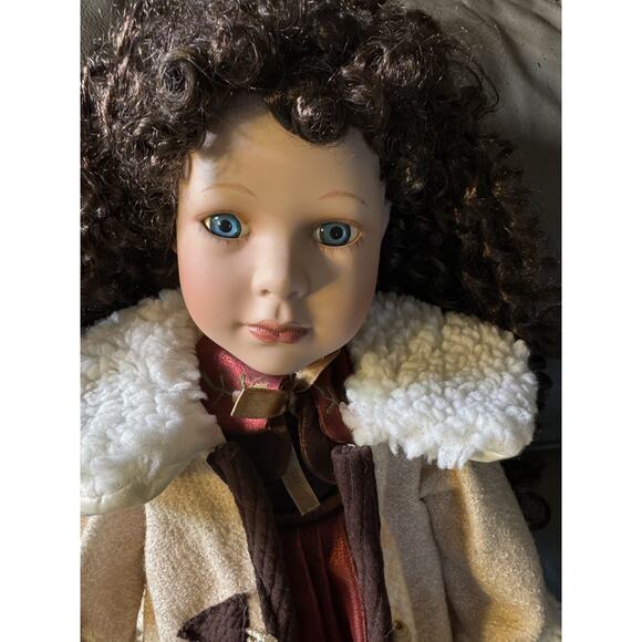 -DOLL PORCELAIN swan collection Long Brown Curly Hair Blue Eyes 21” - Picture 3 of 13